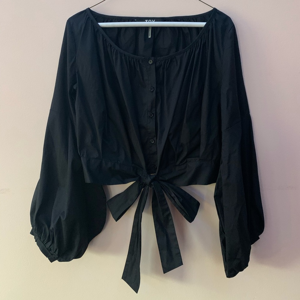 Black button down blouse with bow